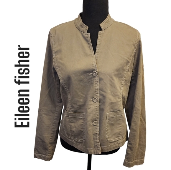 Eileen Fisher Art to Wear Surplace CO/Tenc Ruffle Collar Jacket S - Picture 1 of 5